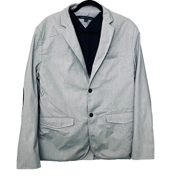 TOMMY HILFIGER SPORT JACKET, MENS, L (42-44), LIGHT BLUE & NAVY BLUE TRIM, LAPEL - Picture 1 of 11